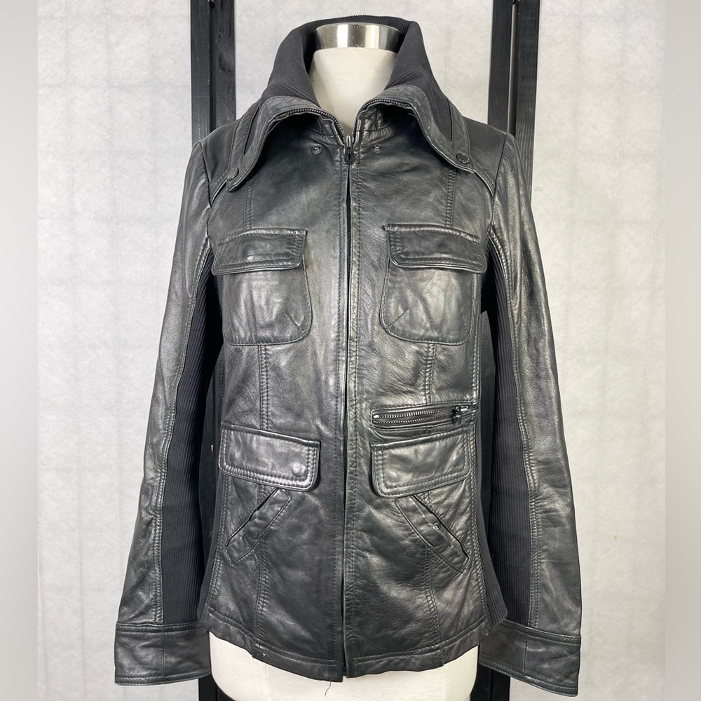 Women's Black Leather Jacket. S